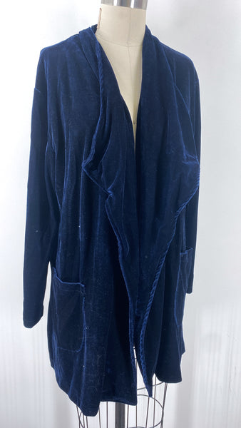 Amaryllis Blue Velvet Open Front Jacket, L