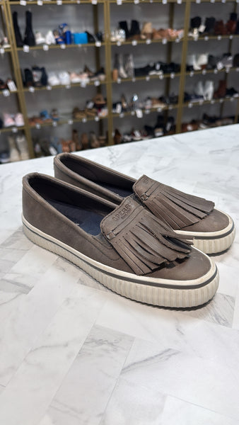 Sperry Gray Leather Loafers, 6