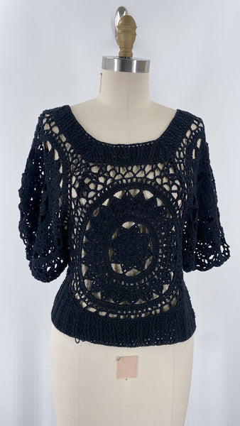 Arden B Black Open Stitch Sweater, S