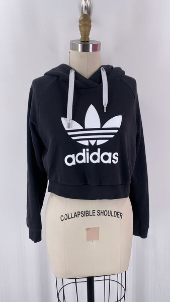 Adidas Black Cropped Hoodie Sweatshirt, S