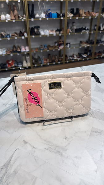 New Betsey Johnson White Double Pouch Wristlet, 8.5"x5.25"