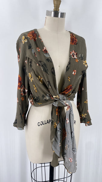 Blu Pepper Green Tie Front Top, L