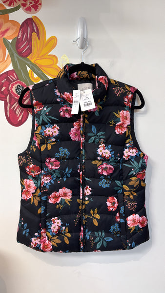 New Loft Black Floral Pocket Vest, M