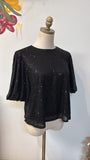New She + Sky Black Sequin Top, S