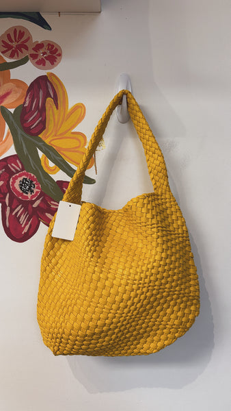Yellow Woven Shoulder Bag, 13"x15"