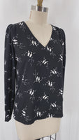 Loft Black Bird Print Top, XS