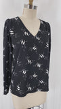 Loft Black Bird Print Top, XS
