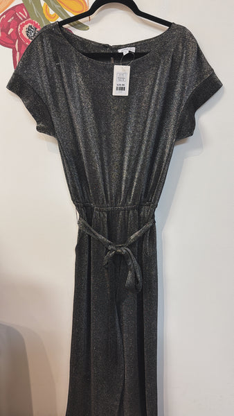 Evereve Black Metallic Jumpsuit, M