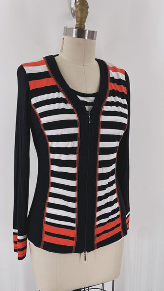 Michael Tyler 2pc Black Stripe Jacket + Top, S