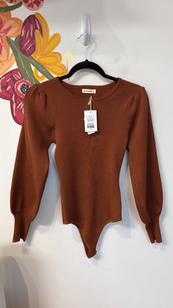 New And The Why Brown Balloon Puff Bodysuit, M/L