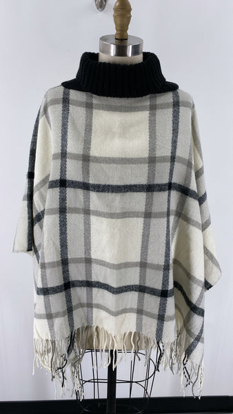 New Black Plaid Poncho, One Size