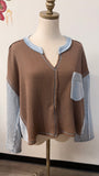 Pol Brown Waffle Knit Top, L