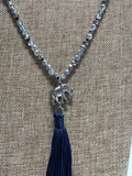 Silver/Blue Elephant Necklace, 42"